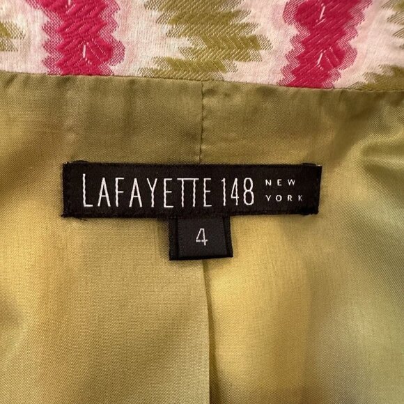 LAFAYETTE 148 New York Womens Green & Pink One Button Collar Blazer Jacket Sz 4 - Picture 9 of 12